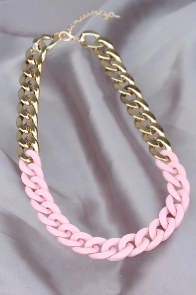 Gold Pembe Renk Uzay Yolu Model Zincir Kolye