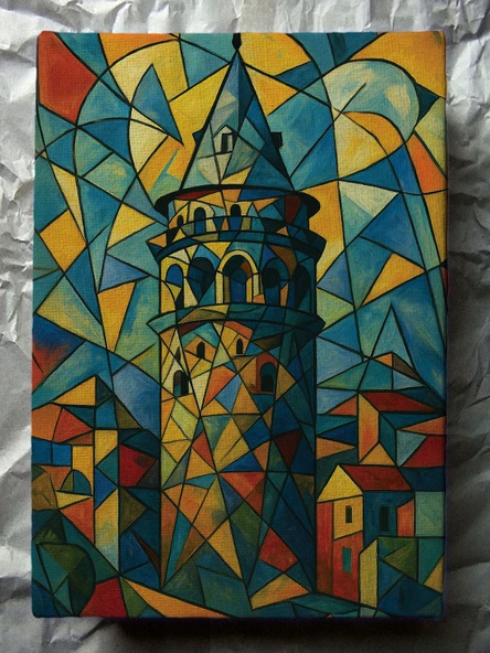 Galata Kulesi Tablosu - Picasso Tarzı %100 Pamuk Kanvas 20x30 - 4