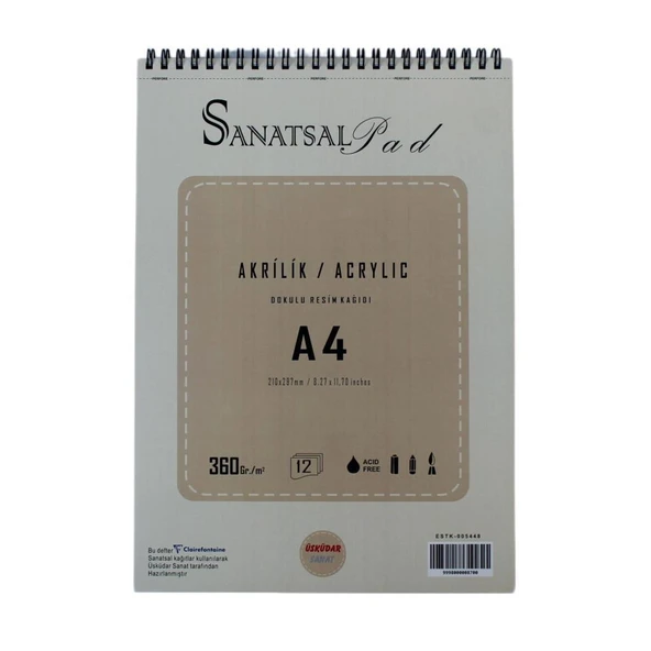 Sanatsal Pad Akrilik boya Defteri A4 360gr 12 Yaprak Spiralli ürün görseli 1