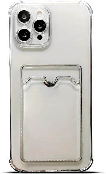 iPhone 12 Pro Max Uyumlu Kamera Korumalı Kartlıklı Köşeleri Airbag Tasarımlı Darbe Önleyici Şeffaf Silikon Kılıf - 9