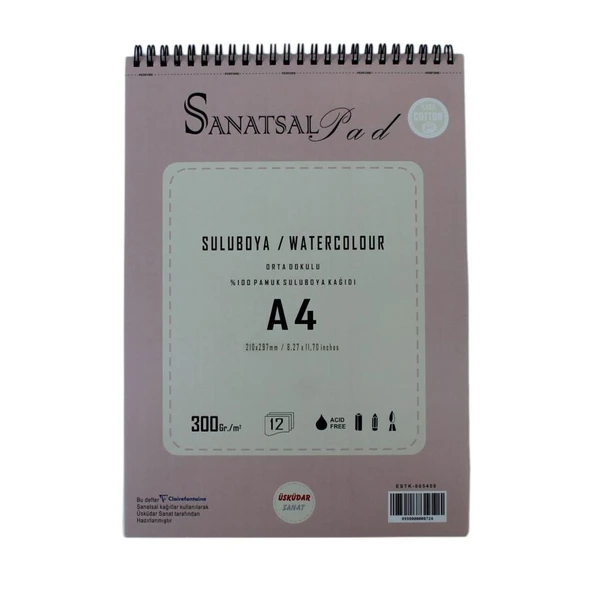 Sanatsal Pad Sulu Boya Resim Defteri A4 300gr 12 Yaprak Spiralli ürün görseli