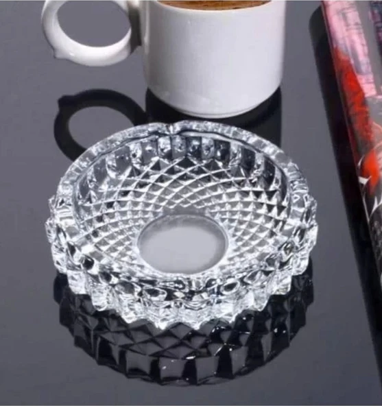 Porsima KLK-04 Kristal Cam Yuvarlak Küllük Çap 13 cm Şeffaf Lüks Küllük ürün görseli