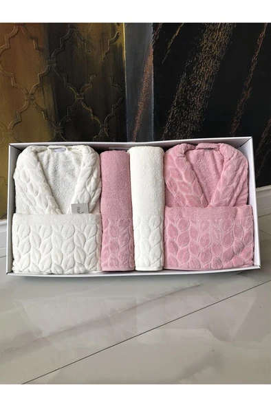 Hazal 8 Parça Aile Bornoz Takımı Krem Pudra