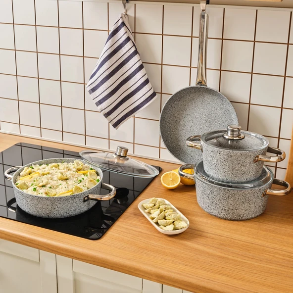 Karaca Biogranit Nare 7 Parça Tencere Seti Mavi - Resim 3