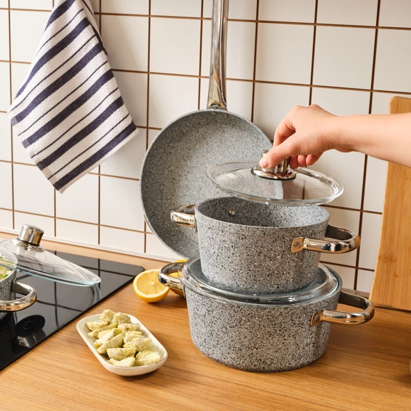 Karaca Biogranit Nare 7 Parça Tencere Seti Mavi - Resim 6