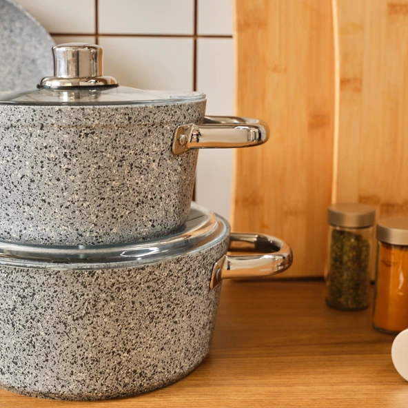 Karaca Biogranit Nare 7 Parça Tencere Seti Mavi - Resim 4