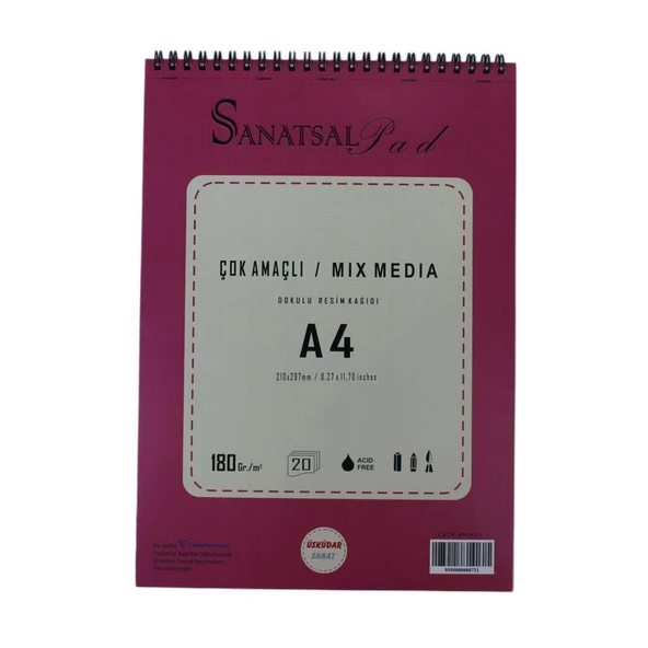 Sanatsal Pad Çok Amaçlı Dokulu Resim Defteri A4 180gr 20 Yaprak Spiralli