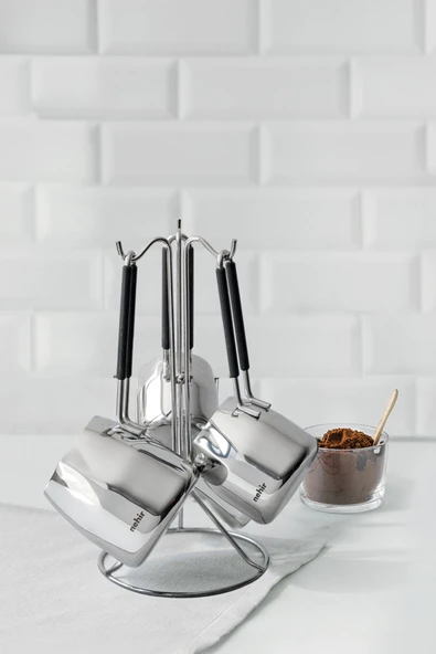 Nehir Modern 4 Parça Standlı Paslanmaz Çelik Cezve Seti ürün görseli