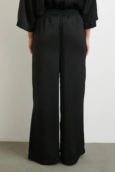 Dökümlü Romantik Pantolon Siyah - Resim 6