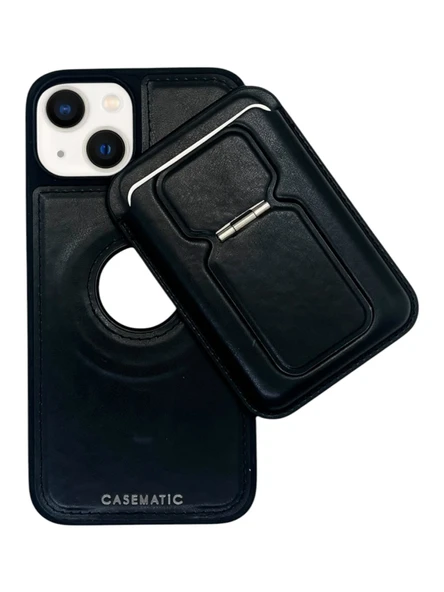 iPhone 13/14 Uyumlu Standlı Kartlıklı Magsafe Wireless Şarj Özellikli Deri Cüzdan Kılıf - 2