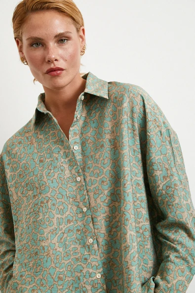 Leopar Desen Javanez Gömlek Fuşya ürün görseli 1