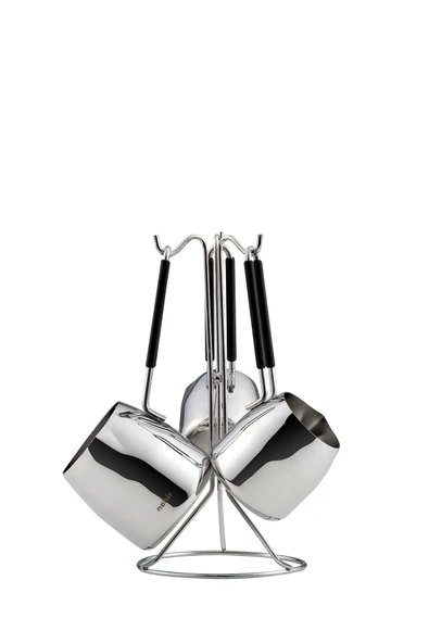 Nehir Modern 4 Parça Standlı Paslanmaz Çelik Cezve Seti - Resim 4
