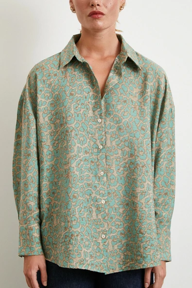 Leopar Desen Javanez Gömlek Fuşya - Resim 5