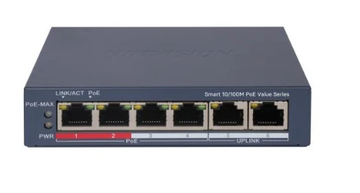 Hikvision DS-3E1106P-EI/M 4 Port PoE 10/100 2-Uplınk Yönetilemez Switch ürün görseli