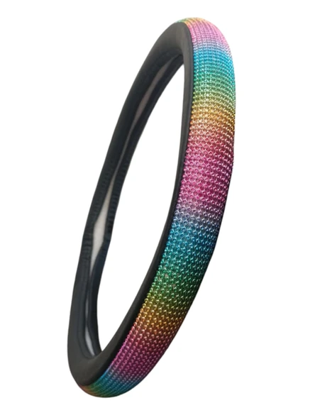 Gökkuşağı Taşlı Geçmeli Direksiyon Kılıfı-Siyah Derili - 3