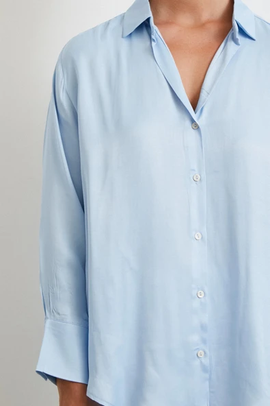 Viskon Saten Gömlek Mavi - Resim 5