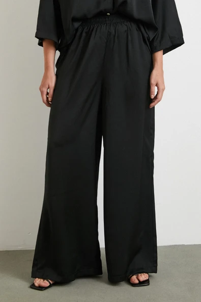 Dökümlü Romantik Pantolon Siyah - Resim 5