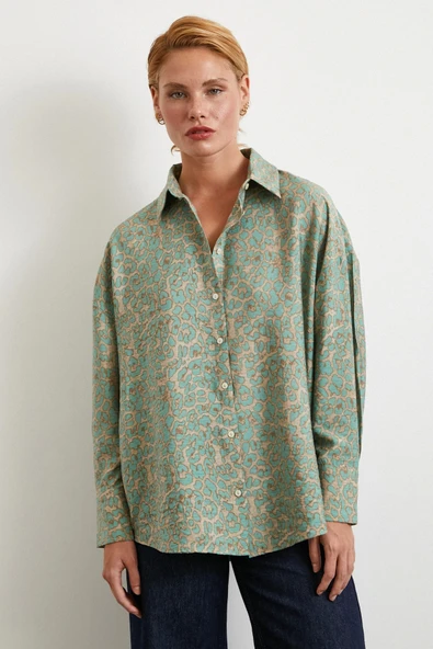 Leopar Desen Javanez Gömlek Fuşya - Resim 3