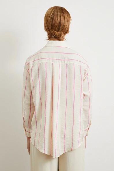 Çizgili Modal Gömlek Pembe - Resim 6