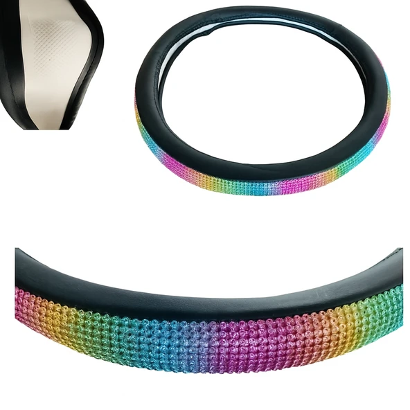 Gökkuşağı Taşlı Geçmeli Direksiyon Kılıfı-Siyah Derili - 2