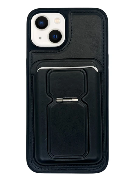 iPhone 13/14 Uyumlu Standlı Kartlıklı Magsafe Wireless Şarj Özellikli Deri Cüzdan Kılıf - 3