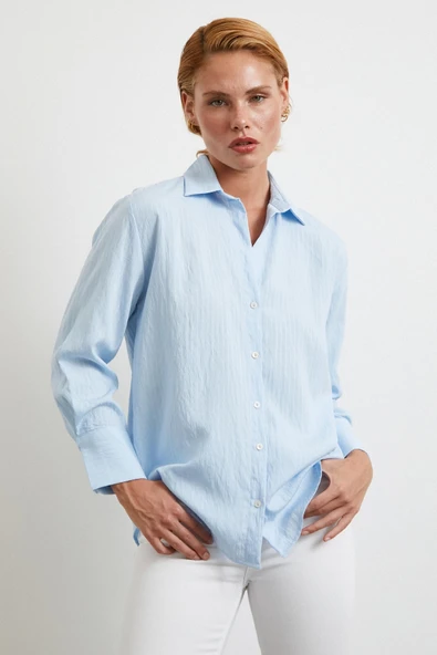 Paralel Çizgili Gömlek Mavi - Resim 2