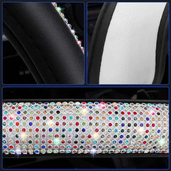 Taşlı Geçmeli Direksiyon Kılıfı-Çok Renkli Derili - 2