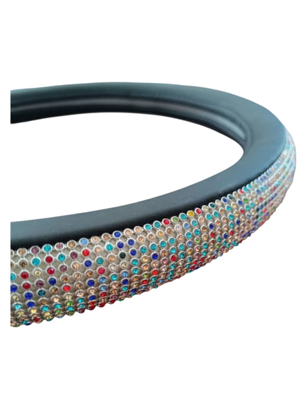 Taşlı Geçmeli Direksiyon Kılıfı-Çok Renkli Derili - 3