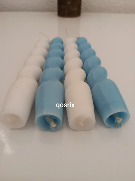 qosrix 4'lü Beyaz Açık Mavi Italyan Burgulu Şamdan Soya Mumu Doğal Kokulu Uzun Çubuk Konik Burgu Spiral Mum - Resim 2