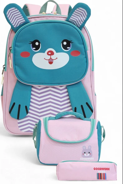 2204-Goodwork Kız Çocuk Üçlü Set Figürlü İlkokul Sırt Çantası - 6