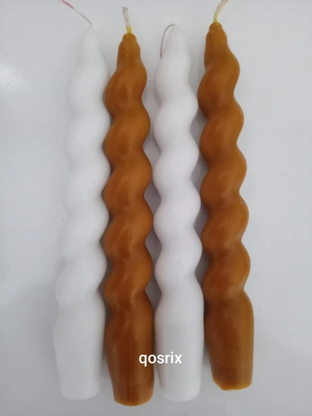 qosrix 4'lü Beyaz Hardal Sarısı Italyan Burgulu Şamdan Soya Mumu Doğal Kokulu Uzun Çubuk Konik Burgu Spiral Mum ürün görseli