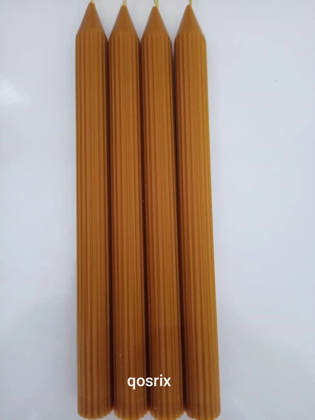 qosrix 4'lü Hardal Sarısı Şamdan Soya Mumu 1. Kalite Soya Doğal Vanilya Kokulu Uzun Çubuk Konik Mum Dekoratif