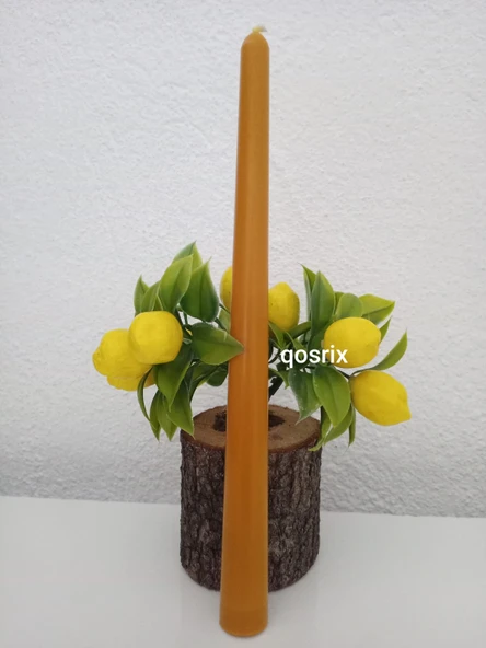 qosrix 4'lü Hardal Sarısı Şamdan Soya Mumu 1. Kalite Soya Doğal Vanilya Kokulu Uzun Çubuk Konik Mum Dekoratif - 4