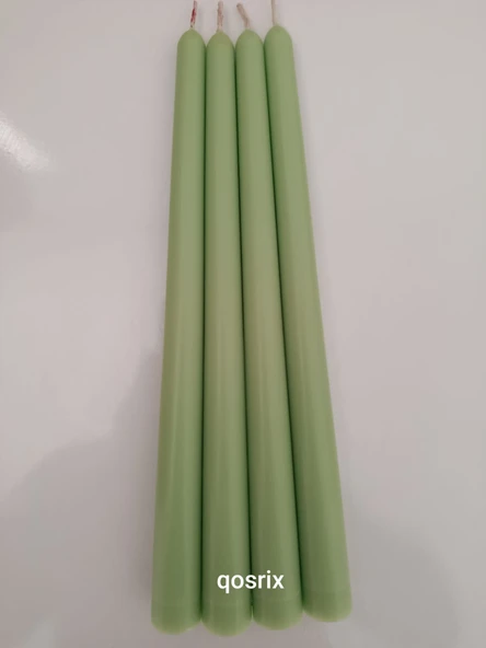 qosrix 4'lü Açık Yeşil Şamdan Soya Mumu 1. Kalite Soya Doğal Vanilya Kokulu Uzun Çubuk Konik Mum Dekoratif ürün görseli