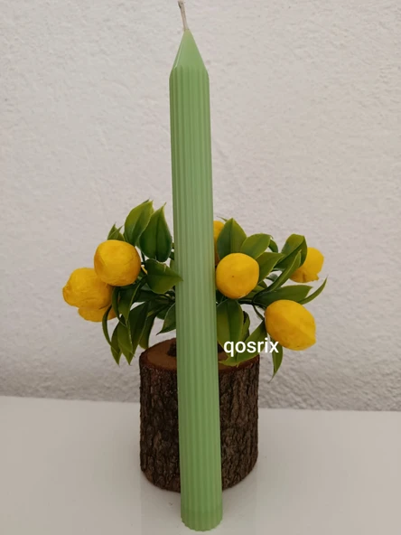 qosrix 4'lü Açık Yeşil Şamdan Soya Mumu 1. Kalite Soya Doğal Vanilya Kokulu Uzun Çubuk Konik Mum Dekoratif - Resim 3