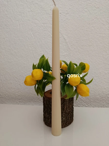 qosrix 4'lü Krem Şamdan Soya Mumu 1. Kalite Soya Doğal Pudra Kokulu Uzun Çubuk Konik Mum Dekoratif - 5