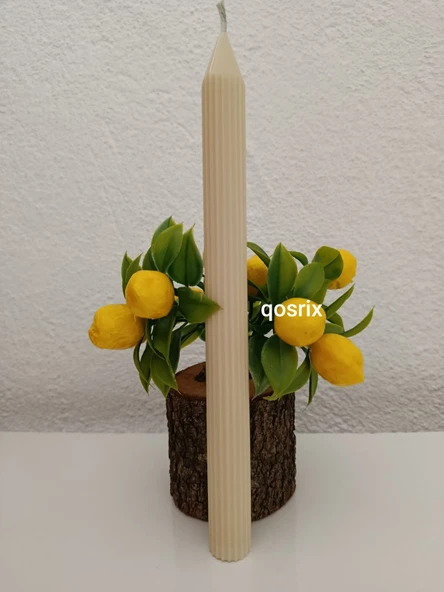 qosrix 3'lü Krem Şamdan Soya Mumu 1. Kalite Soya Doğal Pudra Kokulu Uzun Çubuk Konik Mum Dekoratif - 5
