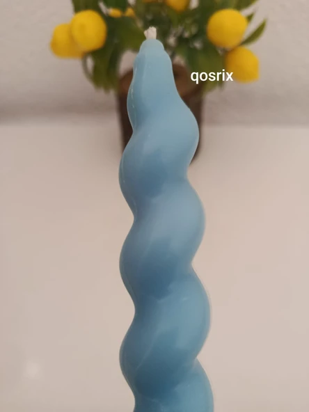 qosrix 4'lü Açık Mavi Italyan Burgulu Şamdan Soya Mumu Doğal Kokulu Uzun Çubuk Konik Burgu Mum Spiral Dekoratif - 3