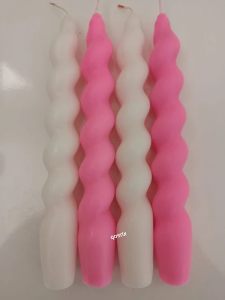 qosrix 4'lü Beyaz Pudra Pembe Italyan Burgulu Şamdan Soya Mumu Doğal Kokulu Uzun Çubuk Konik Burgu Spiral Mum ürün görseli