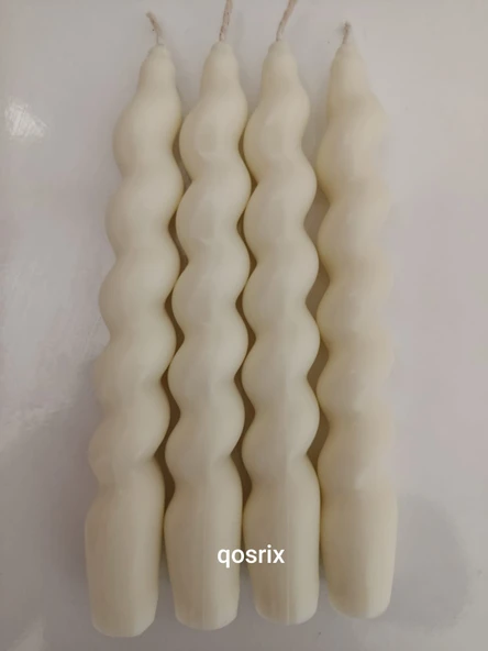 qosrix 4'lü Açık Krem Italyan Burgulu Şamdan Soya Mumu Doğal Kokulu Uzun Çubuk Konik Burgu Mum Spiral Dekoratif ürün görseli