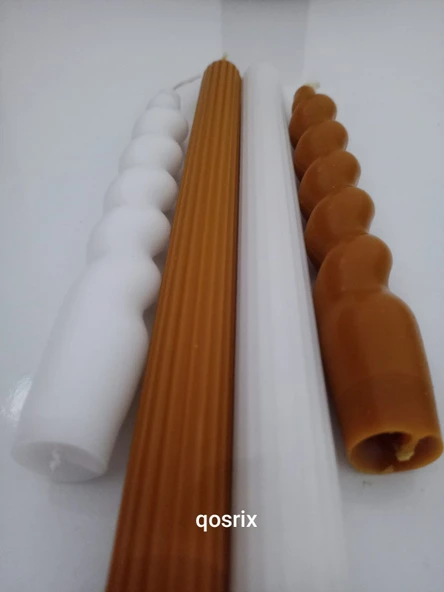 qosrix 4'lü Beyaz Hardal Sarısı Italyan Burgulu Şamdan Soya Mumu Doğal Kokulu Uzun Çubuk Konik Burgu Spiral Mum - 2