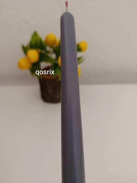 qosrix 4'lü Gri Şamdan Soya Mumu 1. Kalite Soya Doğal Vanilya Kokulu Uzun Çubuk Konik Mum Dekoratif - 2