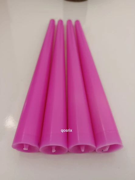 qosrix 4'lü Açık Pembe Şamdan Soya Mumu 1. Kalite Soya Doğal Pudra Kokulu Uzun Çubuk Konik Mum Dekoratif - 2