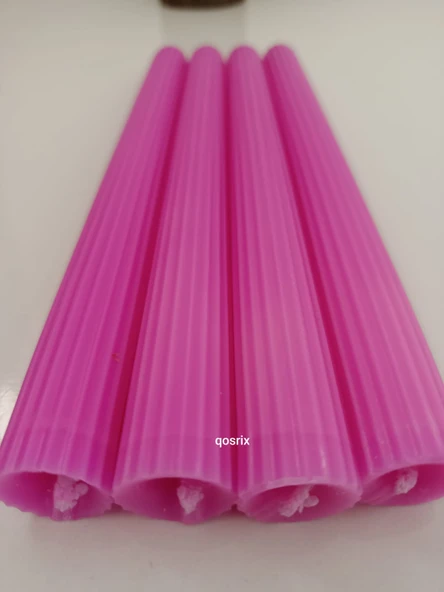 qosrix 4'lü Açık Pembe Şamdan Soya Mumu 1. Kalite Soya Doğal Pudra Kokulu Uzun Çubuk Konik Mum Dekoratif - 2