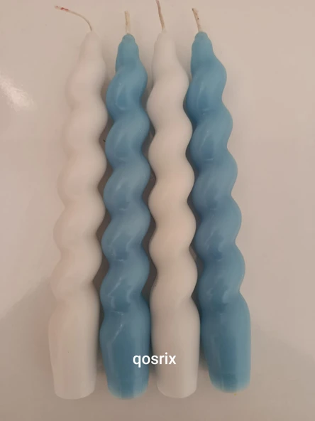 qosrix 4'lü Beyaz Açık Mavi Italyan Burgulu Şamdan Soya Mumu Doğal Kokulu Uzun Çubuk Konik Burgu Spiral Mum ürün görseli