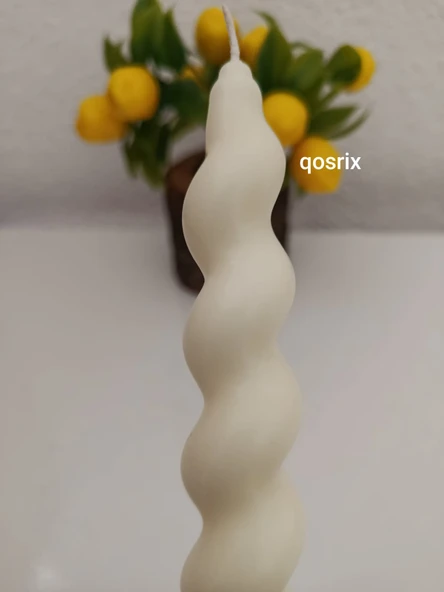 qosrix 4'lü Açık Krem Italyan Burgulu Şamdan Soya Mumu Doğal Kokulu Uzun Çubuk Konik Burgu Mum Spiral Dekoratif - Resim 3