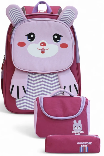 2204-Goodwork Kız Çocuk Üçlü Set Figürlü İlkokul Sırt Çantası - 7