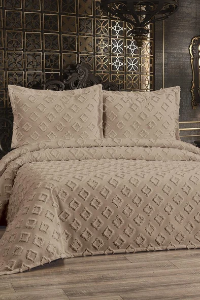 Çeyiz Diyarı Karoks 3 Parça Çift Kişilik Pike Takımı Bej ürün görseli