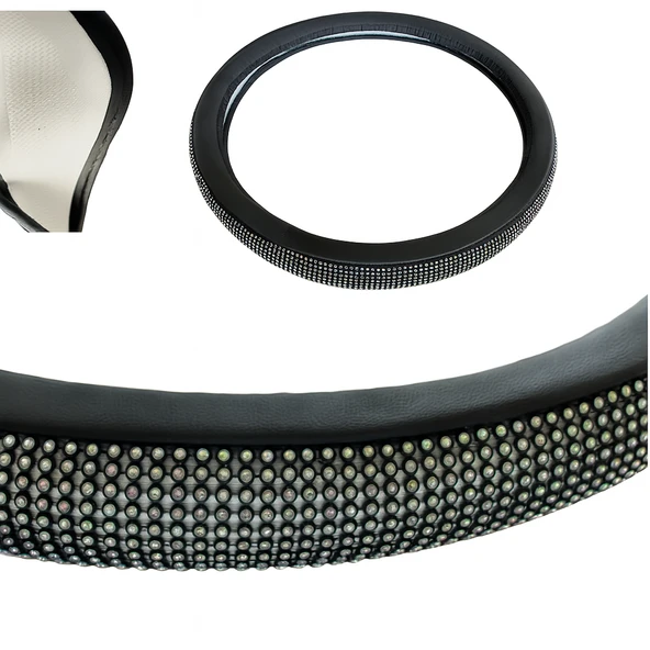 Kristal Taşlı Geçmeli Direksiyon Kılıfı-Siyah Derili - 3