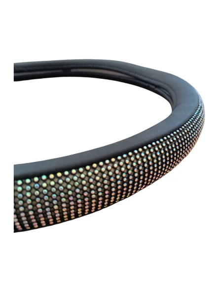 Kristal Taşlı Geçmeli Direksiyon Kılıfı-Siyah Derili - 2